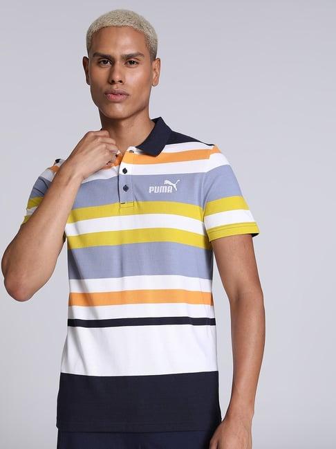 puma multi cotton slim fit striped polo t-shirt