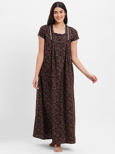 sweet dreams black & brown floral print nighty