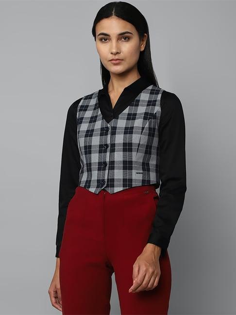 allen solly grey chequered waistcoat