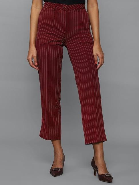 allen solly maroon stripes trousers