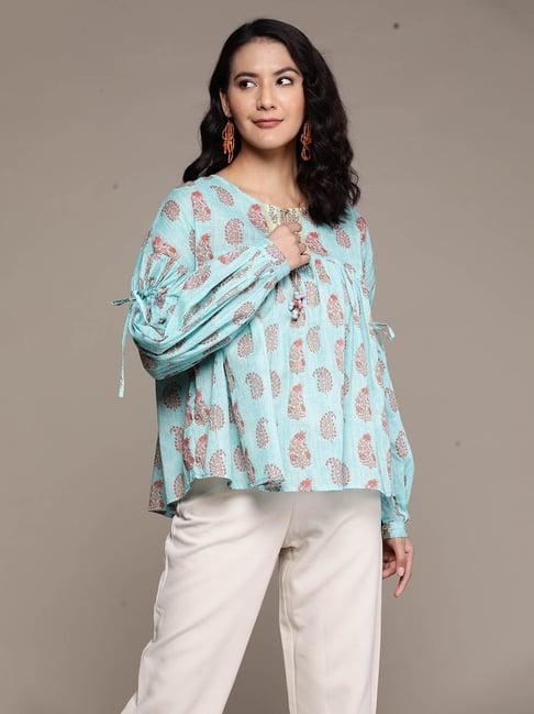 aarke ritu kumar turquoise printed top