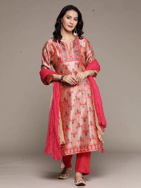 aarke ritu kumar beige printed kurta with pants & dupatta