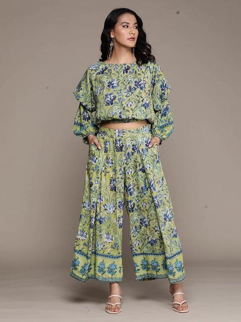 aarke ritu kumar green printed top & pants set