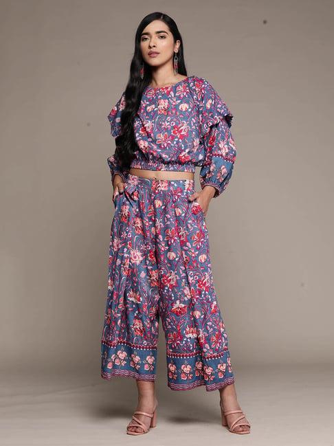 aarke ritu kumar blue printed top & pants set