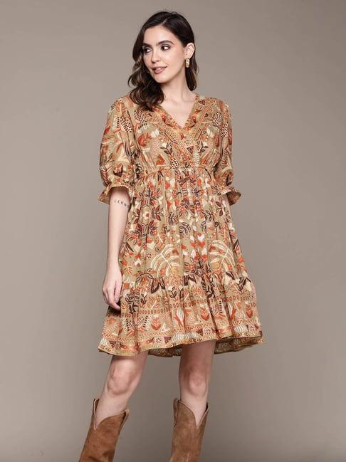 label ritu kumar olive floral wrap dress