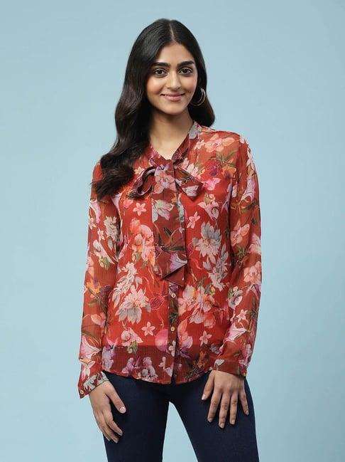 aarke ritu kumar red floral shirt with camisole