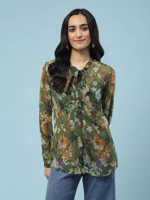 aarke ritu kumar green floral shirt with camisole