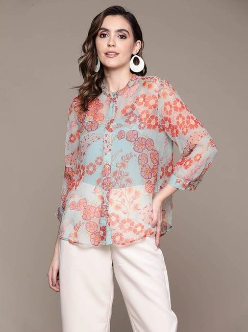 label ritu kumar powder blue floral shirt with camisole