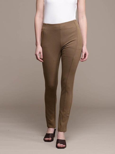 label ritu kumar khaki regular fit mid rise pants