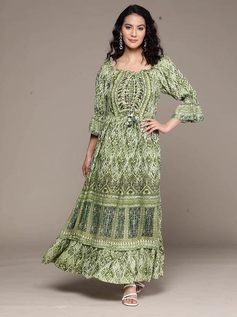 aarke ritu kumar green printed maxi dress