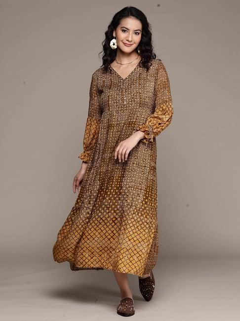 aarke ritu kumar olive printed maxi dress