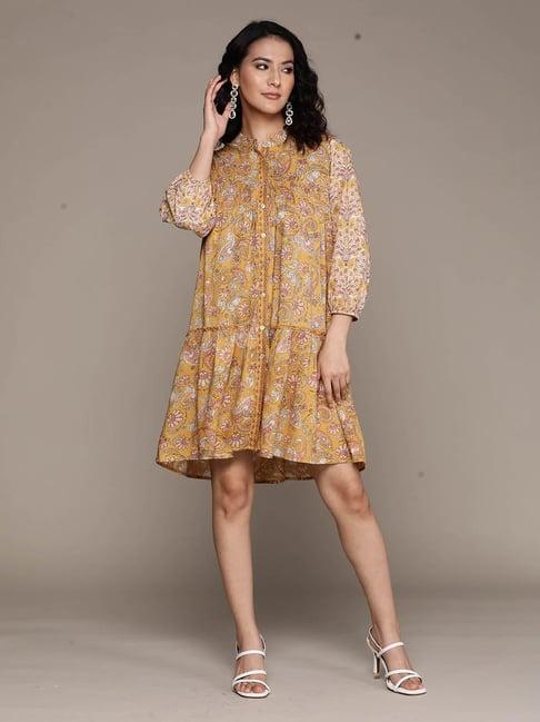 aarke ritu kumar olive green floral shirt dress