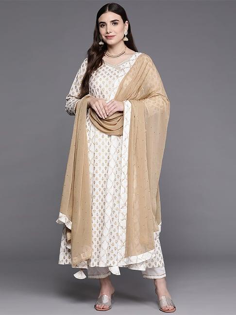 indo era off-white printed kurta pant set with dupatta