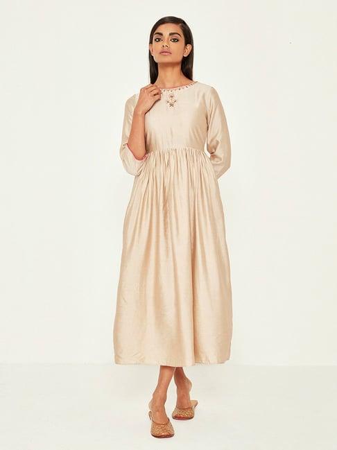 ancestry beige embellished fit & flare kurta