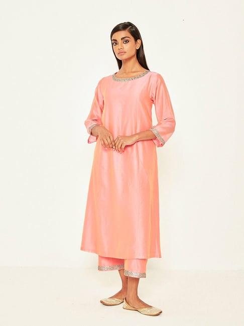 ancestry peach embellished a line kurta