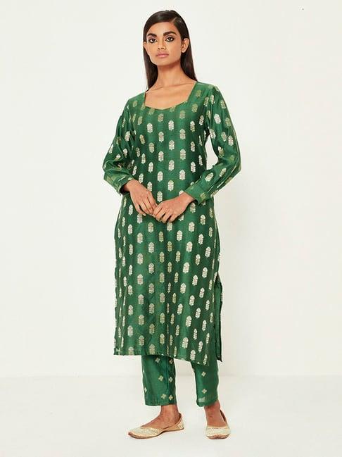 ancestry green printed straight kurta