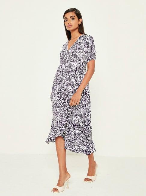 ancestry navy printed wrap dress