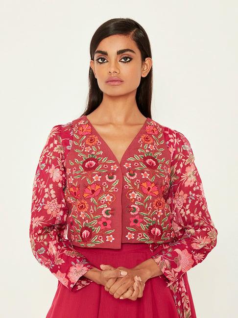 ancestry pink embroidered crop jacket