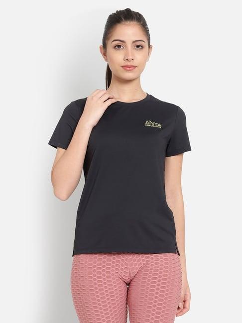 anta black regular fit sports t-shirt