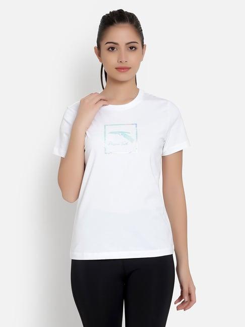 anta white cotton printed sports t-shirt