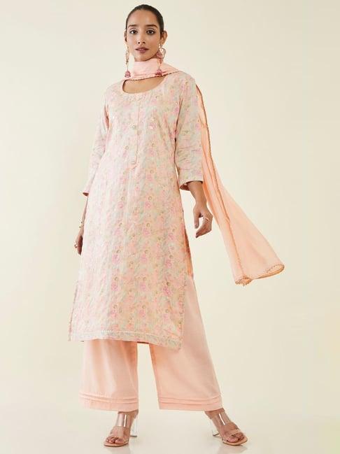 soch peach cotton printed dress material