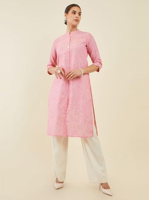 soch pink linen straight kurta