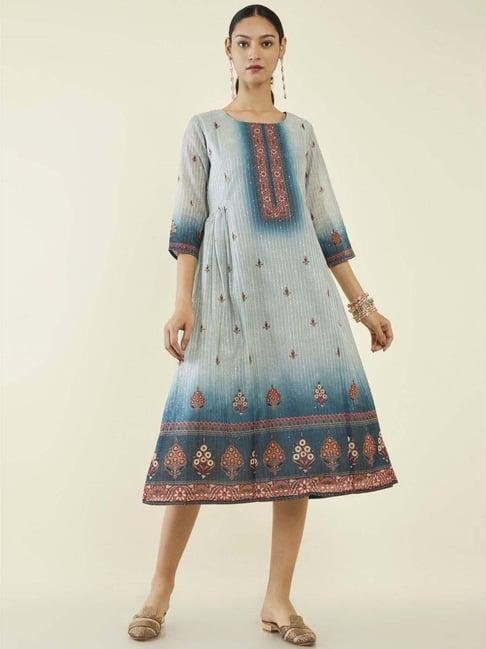 soch grey embroidered a-line dress