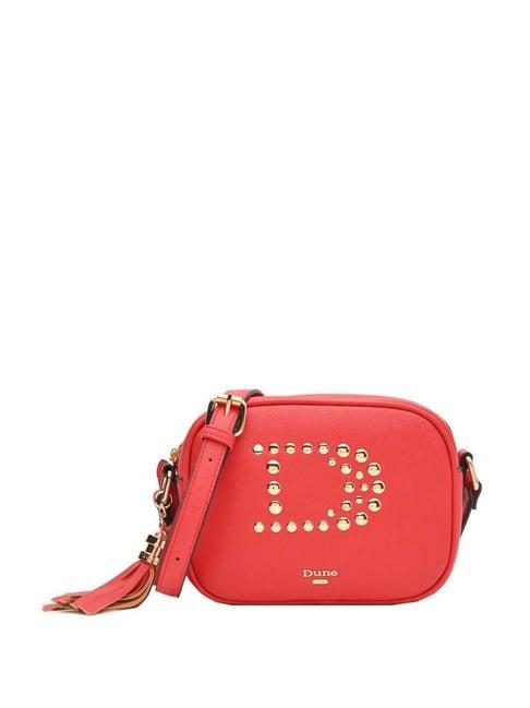 dune london red rivets medium sling handbag