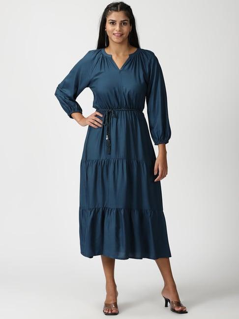 saffron threads teal blue a-line dress