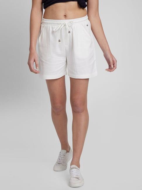 spykar white mid rise shorts