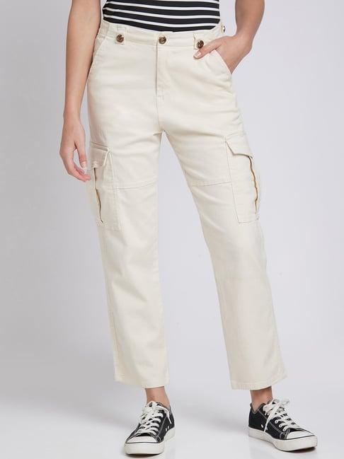 spykar white mid rise pants