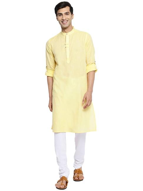 fabindia yellow slim fit textured kurta