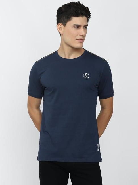 van heusen denim labs navy blue regular fit printed t-shirt