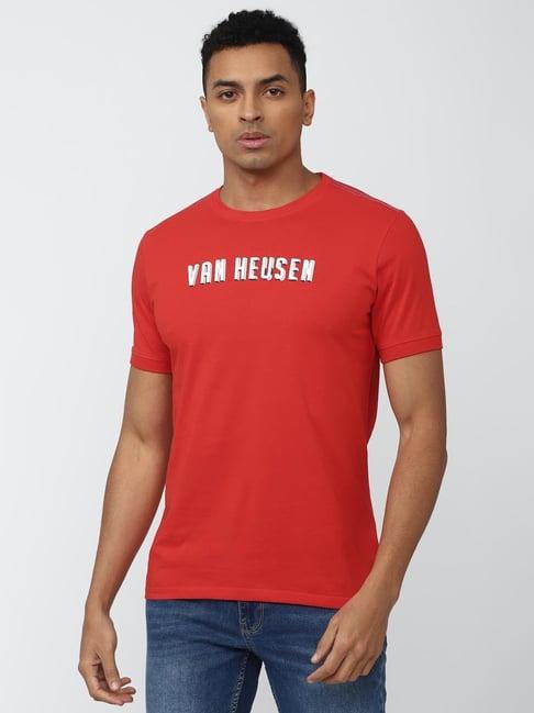 van heusen denim labs red regular fit printed t-shirt