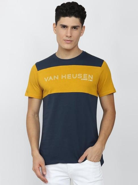 van heusen denim labs navy blue regular fit printed t-shirt