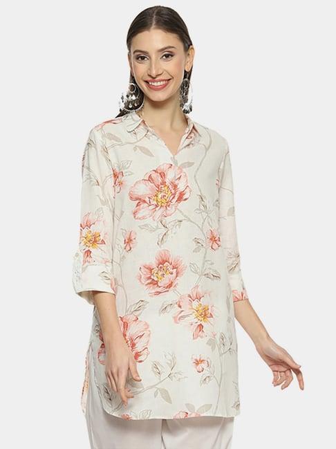 biba off-white cotton floral print tunic