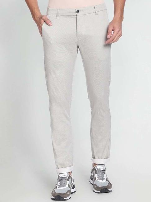 arrow sport beige slim fit printed chinos