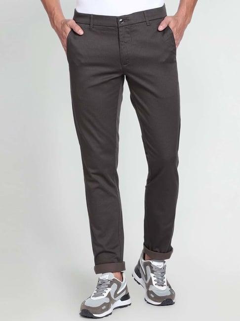 arrow sport charcoal and brown slim fit checks chinos