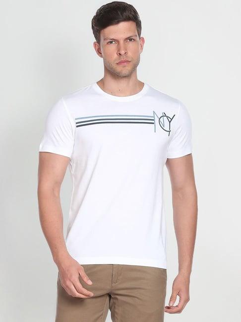 arrow sport white cotton regular fit printed t-shirt