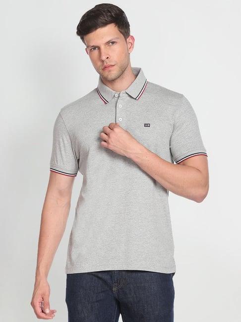 arrow sport light grey cotton regular fit heathered polo t-shirt