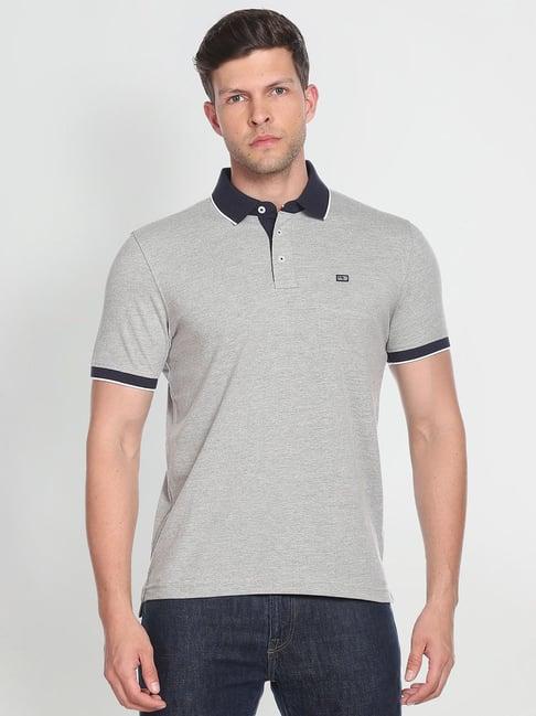 arrow sport grey cotton regular fit heathered polo t-shirt