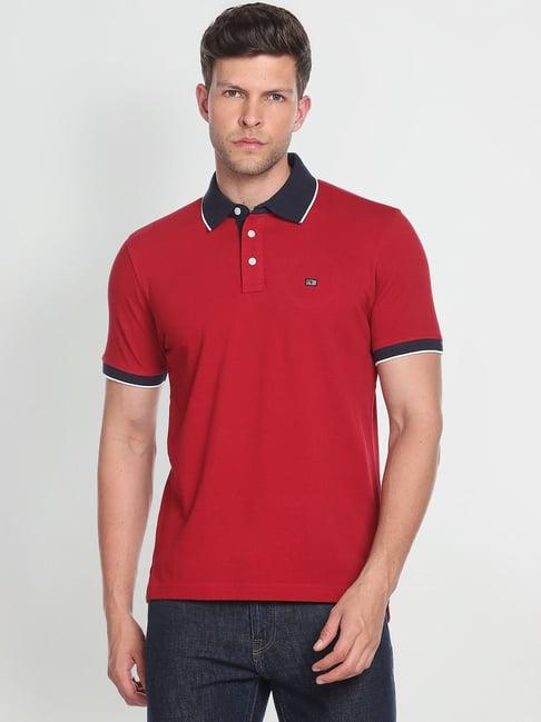 arrow sport red cotton regular fit polo t-shirt