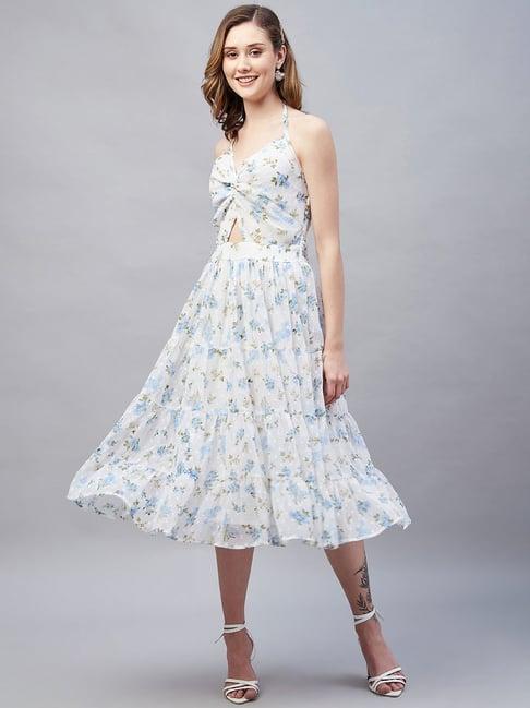 marie claire white floral print fit & flare dress