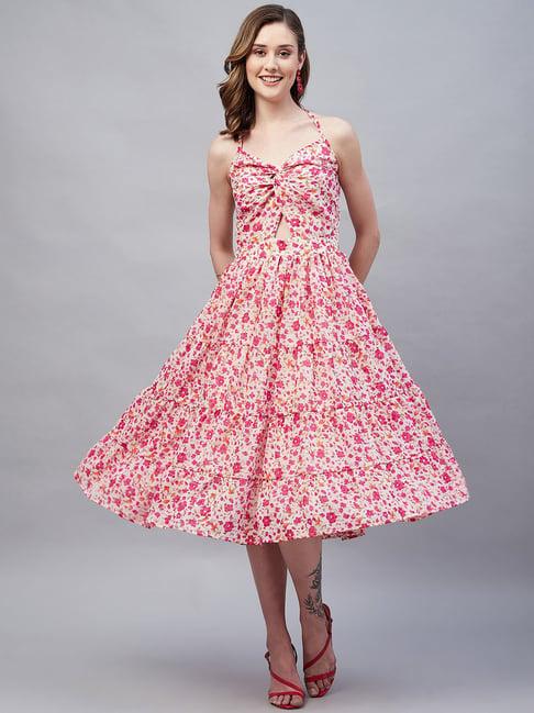 marie claire pink floral print fit & flare dress