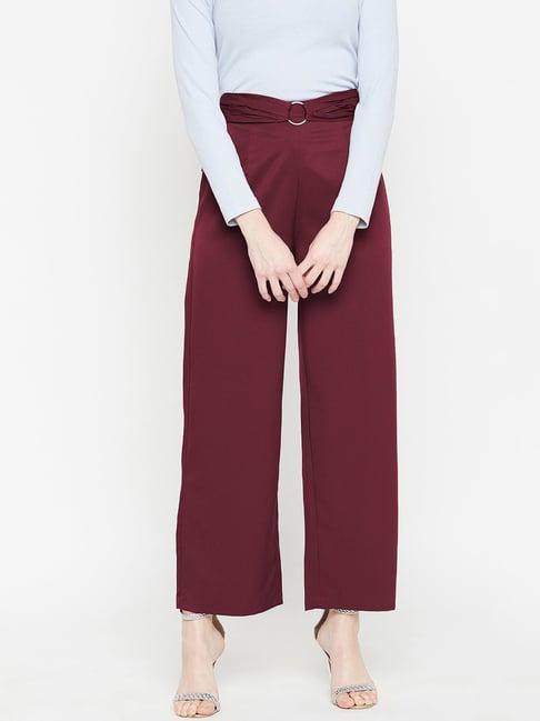 marie claire maroon high rise regular fit trousers