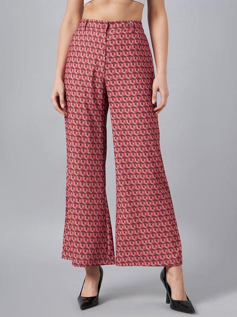 marie claire red printed high rise regular fit trousers