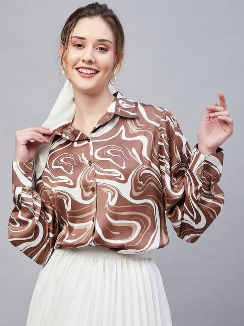 marie claire brown printed shirt