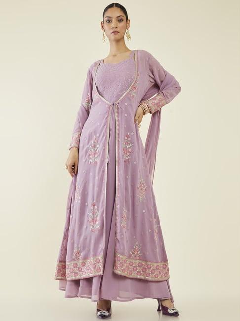 soch purple embroidered kurta pant set with dupatta