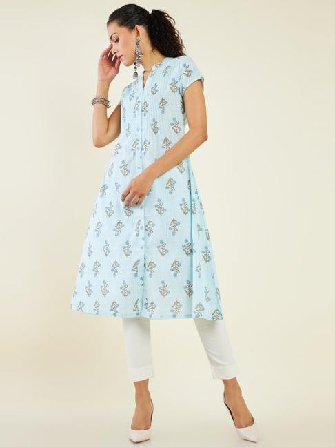 soch blue printed a line kurta