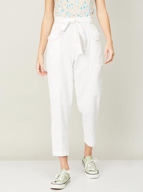 ginger by lifestyle off-white cotton mid rise pants